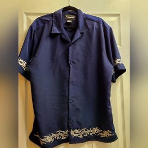 Vintage 90s No Boundaries Navy Blue Shirt with Silver Flames